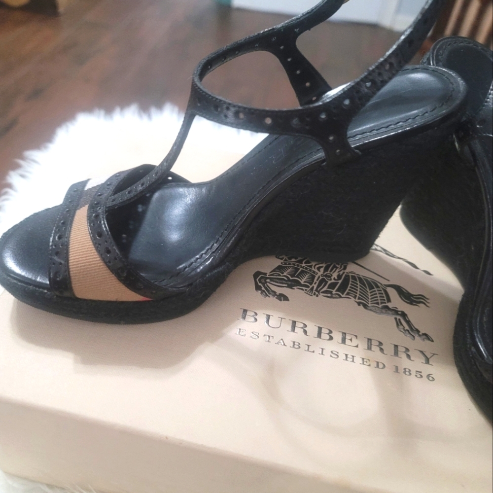 Burberry Black and Tan Wedge Shoes